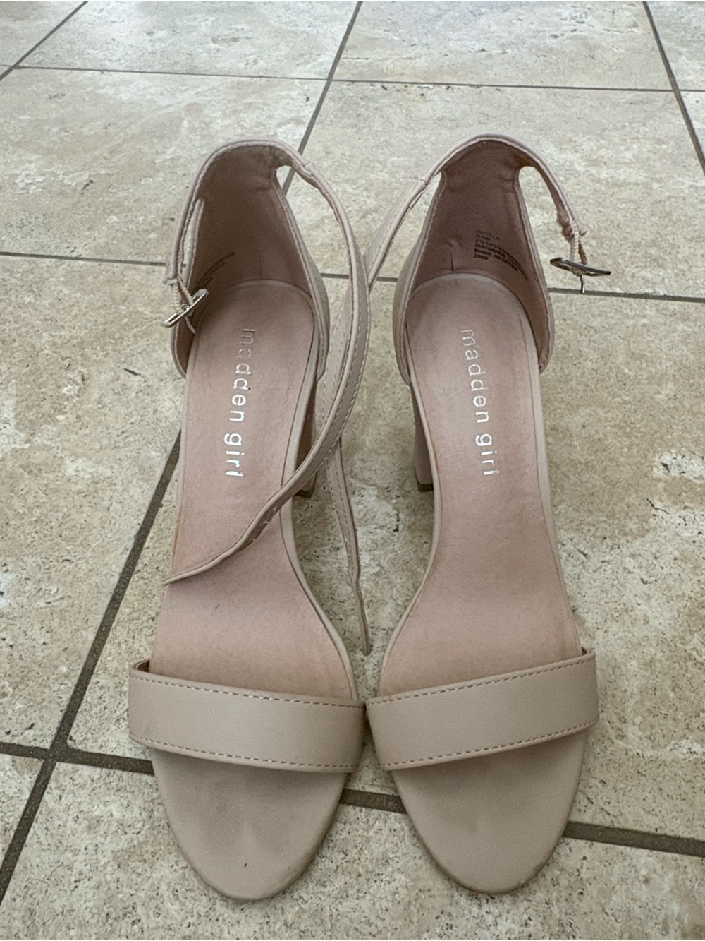 Madden Girl Beige Ankle-Strap Block Heel Sandals
